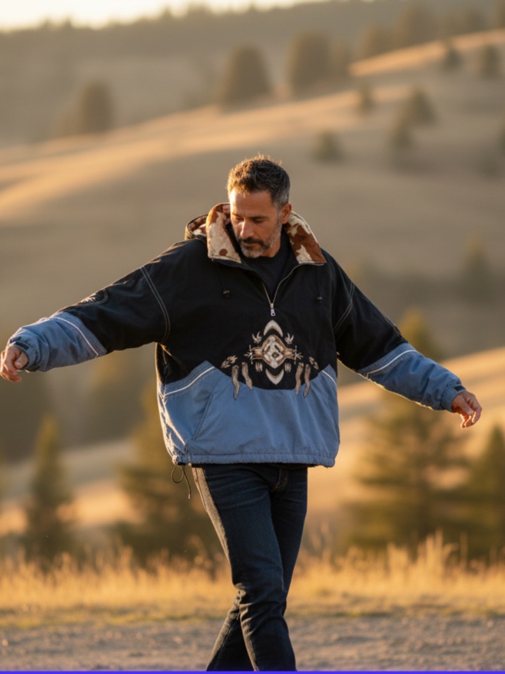 Bogner Black and Light Blue Pullover Jacket with Graphic Motif